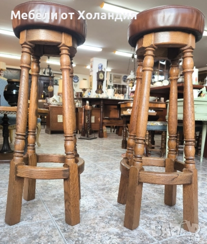 2 дъбови бар стола с естествена кожа, снимка 7 - Столове - 52278030