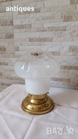 Стара месингова нощна лампа с духано стъкло - Антика - №45, снимка 7 - Антикварни и старинни предмети - 42114383