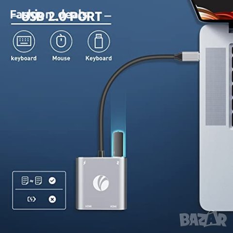 Нов USB C към двоен HDMI адаптер Хъб лаптоп MacBook Pro/Air iPad Pro, снимка 5 - Други - 40257069