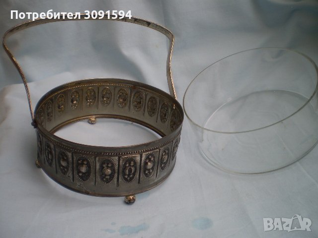 Винтидж бонбониера метал- стъкло дръжка за бонбони бисквити със  стъкло, снимка 5 - Други ценни предмети - 40157292