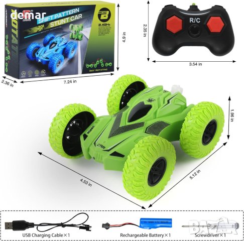 Кола с дистанционно управление 2,4 Ghz, 360° двустранна каскадьорска Rc кола за 3-8 години, снимка 6 - Електрически играчки - 42878787
