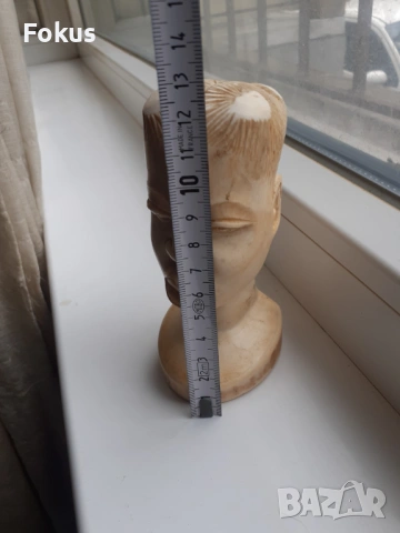 Масивна тежка статуетка фигура глава от слонова кост, снимка 5 - Антикварни и старинни предмети - 54070523