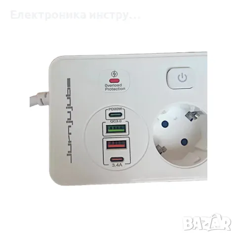 Удължител Jurnjujube, защита от пренапрежение, 4 гнезда, 2 USB, 2 Type-C, 3250W, бял, 2 м, снимка 4 - Друга електроника - 48605274