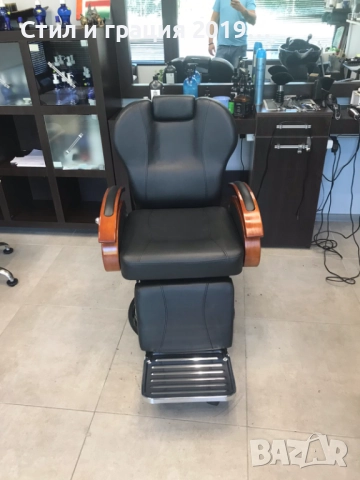 Бръснарски стол Apolo - черно и черно с оранжево, снимка 10 - Бръснарски столове - 44597798