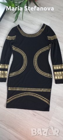 Черна елегантна рокля със златисти елементи , снимка 1 - Рокли - 35634217