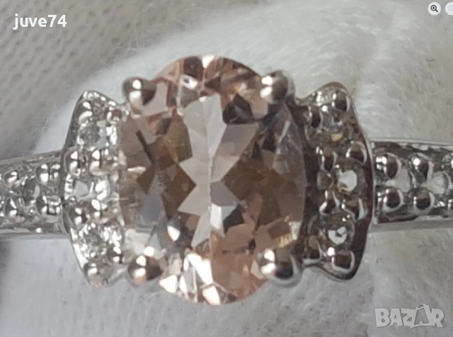 СРЕБЪРЕН ПРЪСТЕН С МОРГАНИТ (МОЗАМБИК) СЕРТИФИКАТ, снимка 2 - Пръстени - 53134316