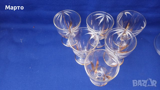 Ретро чашки за ракия, златни кантове, шарки, столче 6 бр , снимка 3 - Антикварни и старинни предмети - 42029839