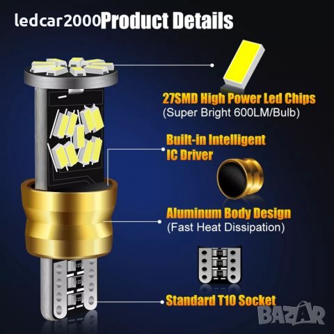 Лед Крушки Т10 *LED CANBUS* 12 V., снимка 4 - Аксесоари и консумативи - 31447918
