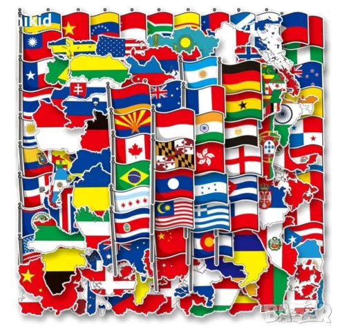 50 бр флаг знаме държави самозалепващи лепенки стикери за украса декор картонена торта парти