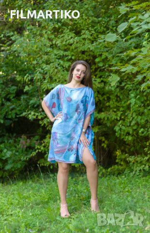 Ръчно рисувана копринена туника "Синя феерия"