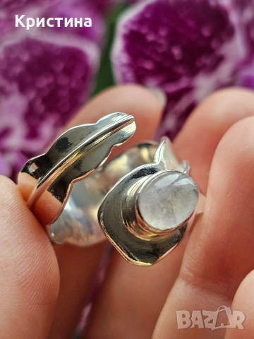 Сребърен пръстен с Лунен камък, снимка 3 - Пръстени - 53904799