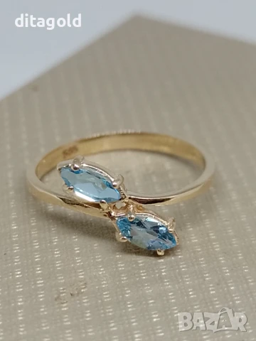 Нов 14К златен пръстен с естествени топази 1.82 гр цена 280 лв, снимка 1