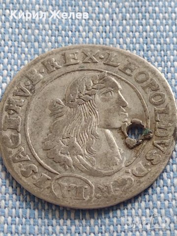 Сребърна монета 6 кройцера 1671г. Леополд първи Кремниц Унгария 13774