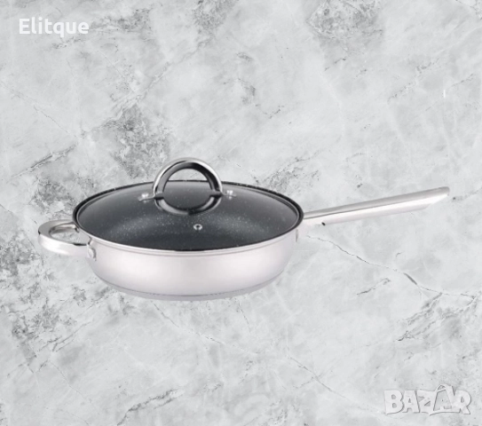 Тиган с капак Rosberg 24x6.5см., Неръждаема стомана, Мраморно покритие, снимка 2 - Съдове за готвене - 52889038