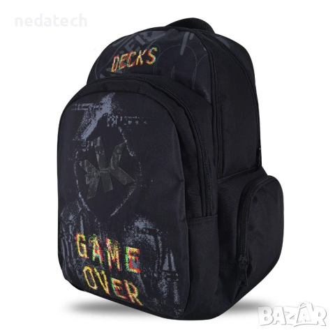 Ученическа раница Game Over, Черен, 33x18x48см., снимка 2 - Ученически пособия, канцеларски материали - 51484173