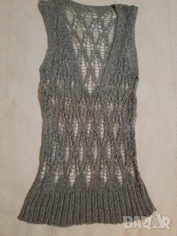 Сребристо пуловерче без ръкав плетиво размер Л, снимка 9 - Корсети, бюстиета, топове - 39091364