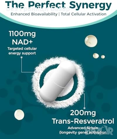 Нова добавка Liposomal NAD+ с 200mg Resveratrol енергия фокус жизненост и яснота, снимка 4 - Хранителни добавки - 53875913
