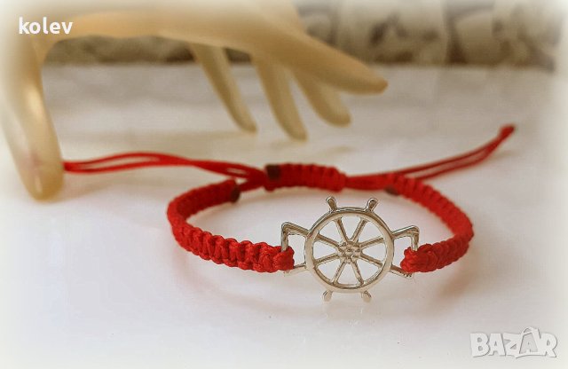 сребърен символ РУЛ в гривна червен конец, червена гривна със сребро, снимка 2 - Гривни - 44193907