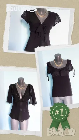 Три различни броя / Черна маркова блуза тип туника с къс ръкав 