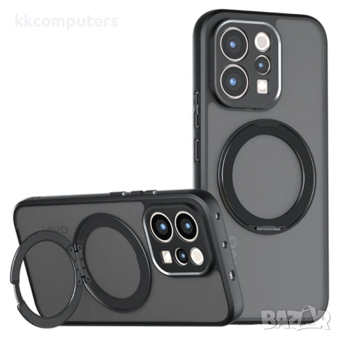 Магнитен Матов Калъф за Honor 600 Lite 5G с 360° Стойка - TPU+PC, 12 Airbag, N52 магнит, Прозрачно-ч