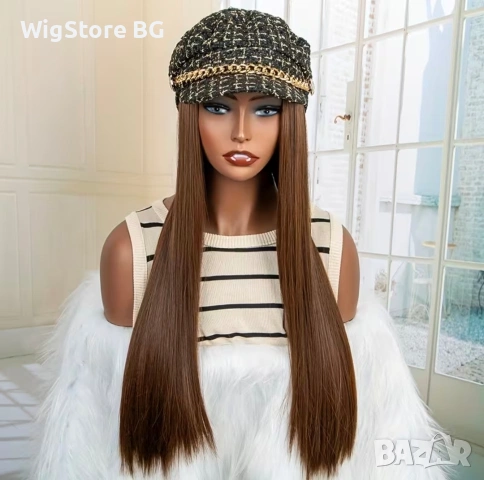 Права кестенява перука с вградена шапка, снимка 2 - Аксесоари за коса - 54062369