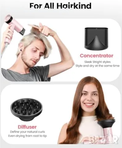 Нов Мощен йонен сешоар 110,000 RPM – Бързо сушене, без увреждане коса, снимка 7 - Сешоари - 49431197