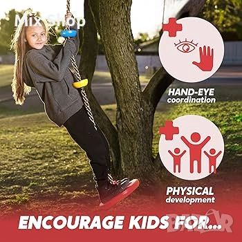 Нова Детска люлка на дърво, един диск, 6 фута въже за катерене на открито, снимка 5 - Други стоки за дома - 54029303