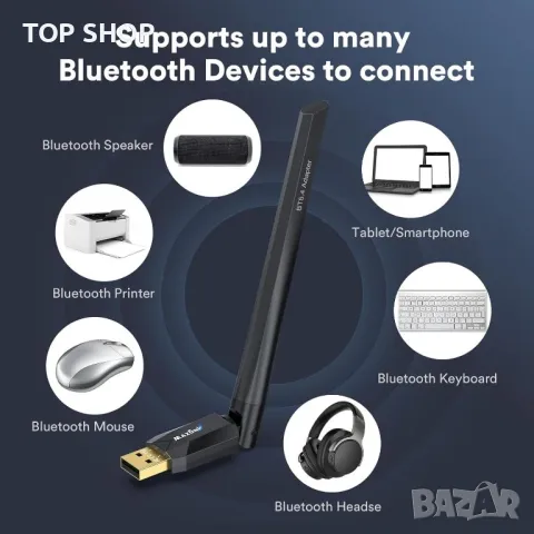 Bluetooth адаптер за PC 5.4, Maxuni USB Bluetooth Dongle 5.4 EDR, снимка 3 - Кабели и адаптери - 49500165