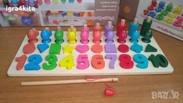 Дървена игра 4в1 с магнитни рибки Образователна и занимателна , снимка 3 - Образователни игри - 29942925