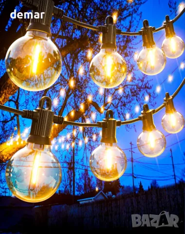 Zuske външни градински стрингови светлини, 10 метра, 15+1 LED нечупливи крушки, топло бяло, IP65, снимка 1