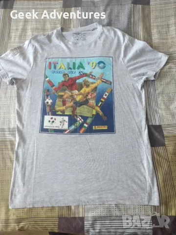 Мъжка Сива Тениска Panini Световно Футбол Размер M Italia 90 World Cup, снимка 2 - Тениски - 50052377
