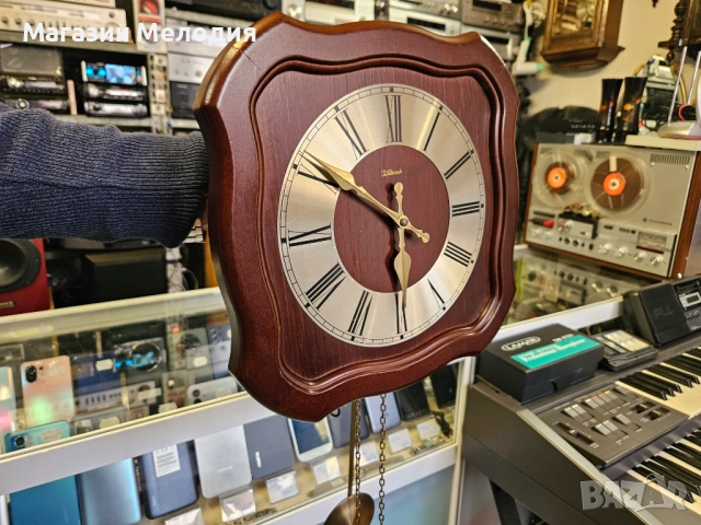 Немски стенен часовник J.schrenk с махало и тежести. Не работи, продава се за декорация или някой да, снимка 4 - Стенни часовници - 50575677