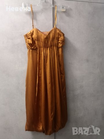 Официална Рокля цвят тиква, естествена коприна, М