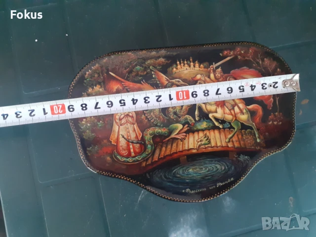 Уникална руска голяма лакова кутия Федоскино юнак ламя змей, снимка 7 - Антикварни и старинни предмети - 51301465