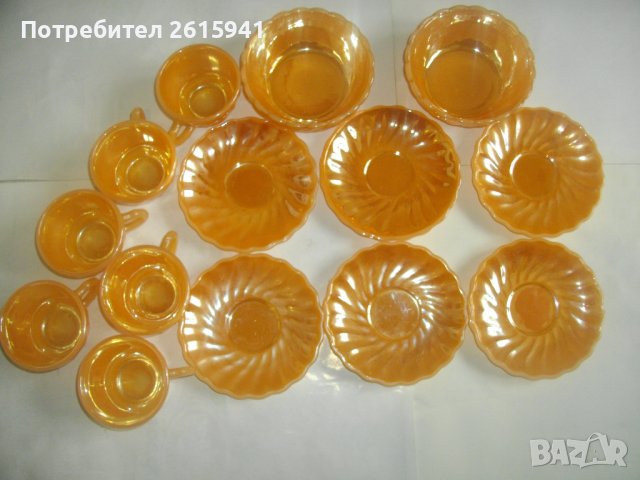 Vintage USA Archor Hocking-14 Части Нов Сервиз За Кафе-САЩ-Цвят Праскова/Сьомга, снимка 12 - Сервизи - 40031355