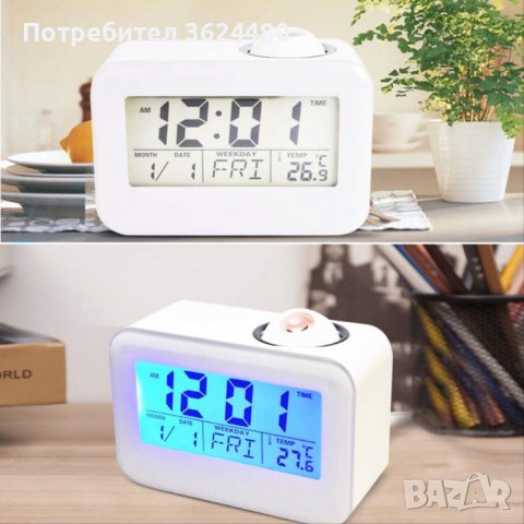 Дигитален настолен часовник с прежектор на часа върху стената или тавана, снимка 6 - Други стоки за дома - 39975800