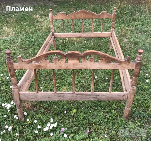 Антика!Автентично!1930 старо дъбово легло с красиви табли!180/120/84см, снимка 2 - Спални и легла - 37304958