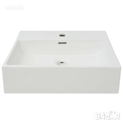 vidaXL Мивка с отвор за кран, керамична, бяла, 51,5x38,5x15 см, снимка 3 - Мивки - 56146043