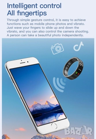 Смарт пръстен TK9 Умен пръстен с дисплей жестове и фитнес функции, снимка 6 - Смарт гривни - 53930062