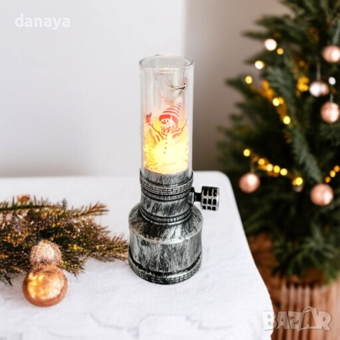6226 Коледна ретро лампа светещ Led фенер с принт Дядо Коледа/Снежен човек, снимка 2 - Декорация за дома - 52049870