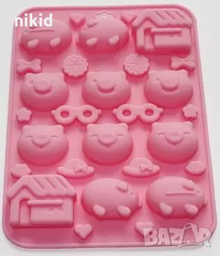 Прасе къща шапка очила силиконов молд форма фондан шоколад гипс бонбони, снимка 2 - Форми - 35299461