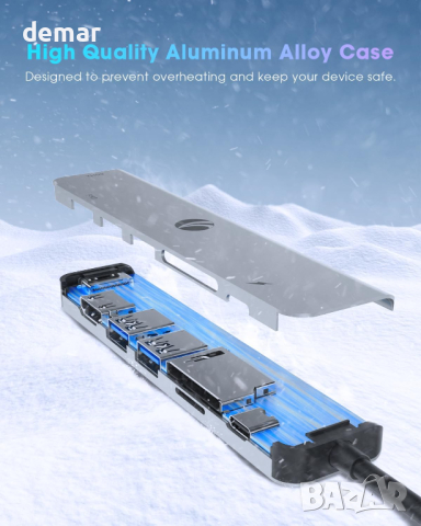 VCOM 7-в-1 USB C хъб, два монитора - 4K HDMI, 1080P HDMI, 2*USB 3.0 данни, PD 100W, снимка 5 - Кабели и адаптери - 44761140