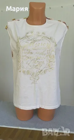38 С / М Оригинална Pierre Balmain Дамска Тениска Лого Надпис Блуза Топ Розова 100% Памук
