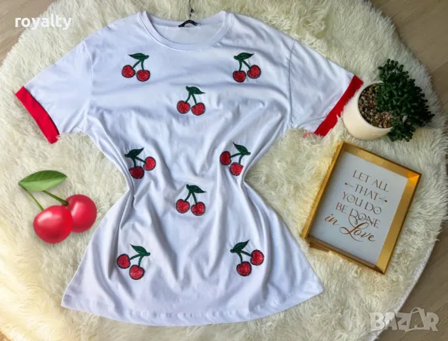 Памучни дамски тениски с череши, снимка 4 - Тениски - 50394656