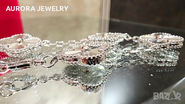 Van Cleef & Arpels VCA Silver Clear 5 Motifs Vintage Alhambra Дамска Гривна, снимка 10 - Гривни - 53373662