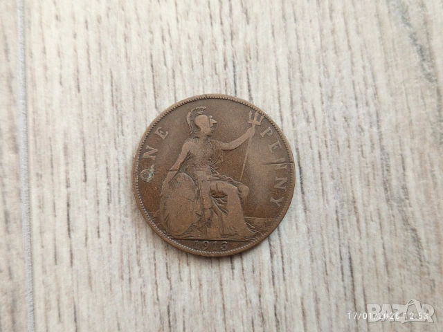 Монета 1913 Великобритания 1 Penny King George V