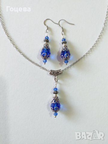 Разкошен комплект бижута в кралско синьо и филигранни орнаменти в цвят Сребро , снимка 4 - Бижутерийни комплекти - 37849224