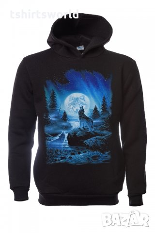 Нов детски суичър с дигитален печат Вълк, пълнолуние, Серия вълци