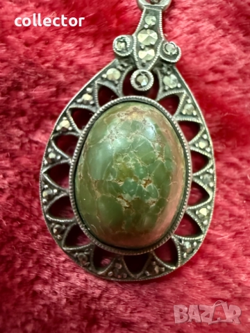 Сребърен медальон / колие с Варисцит и марказити. №7473, снимка 4 - Колекции - 52040910