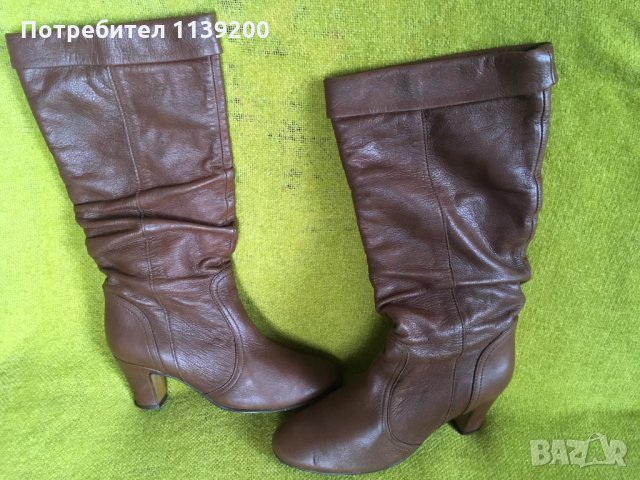 Кафяви ботуши с ток естествена кожа подплата  37, снимка 2 - Дамски ботуши - 30662925